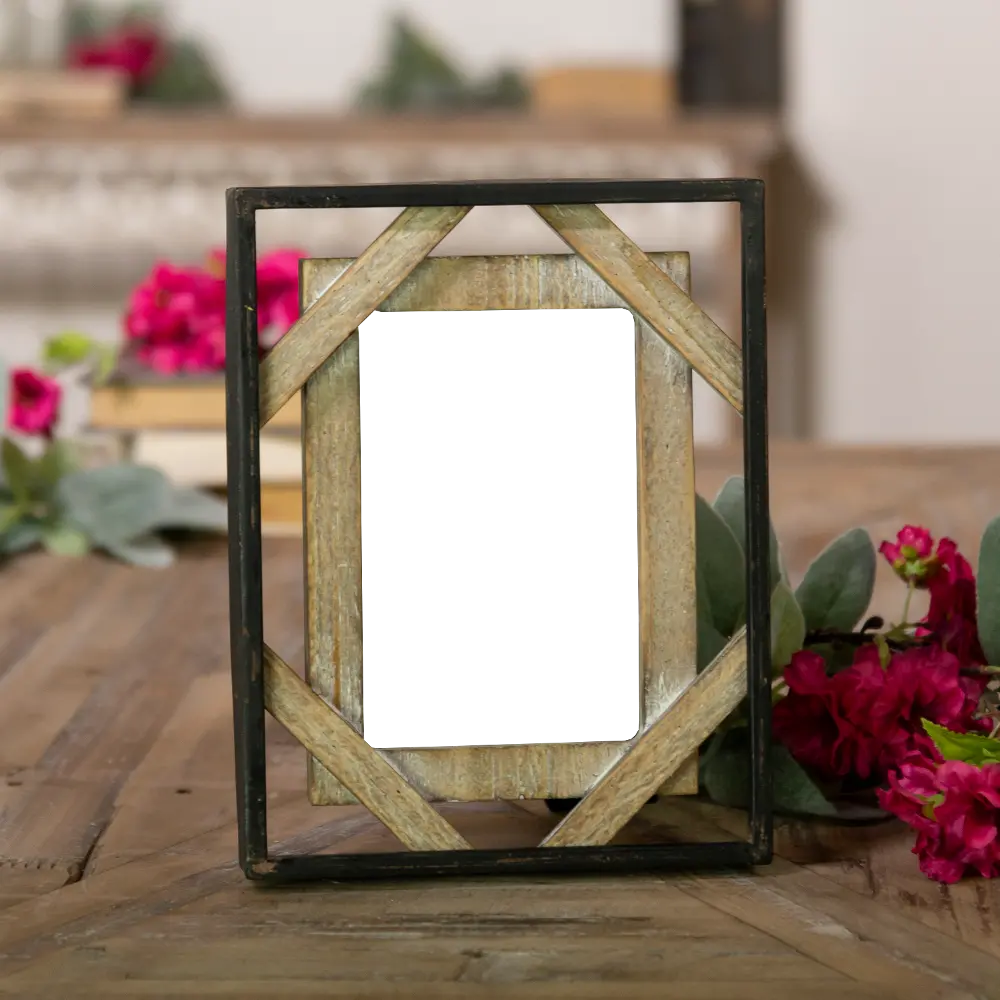 Brown Wood and Metal 4x6 Diamond Picture Frame-1