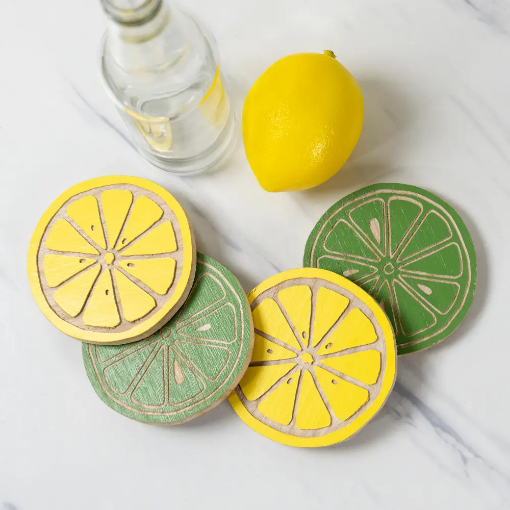 Yellow and Green Wood Lemonade Coasters - Set of 4-1