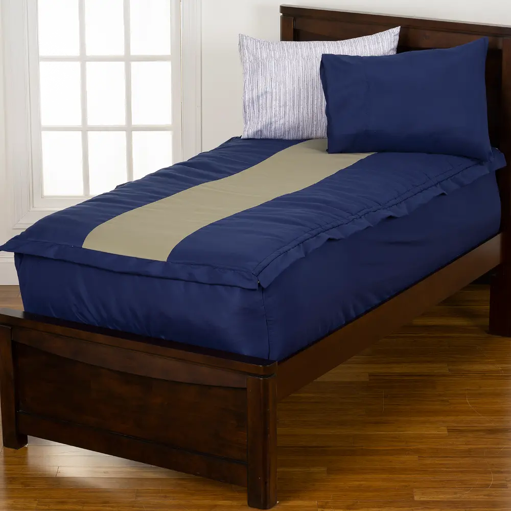 Navy Blue and Beige Twin Rally Stripe Bunkie Deluxe Bedding-1