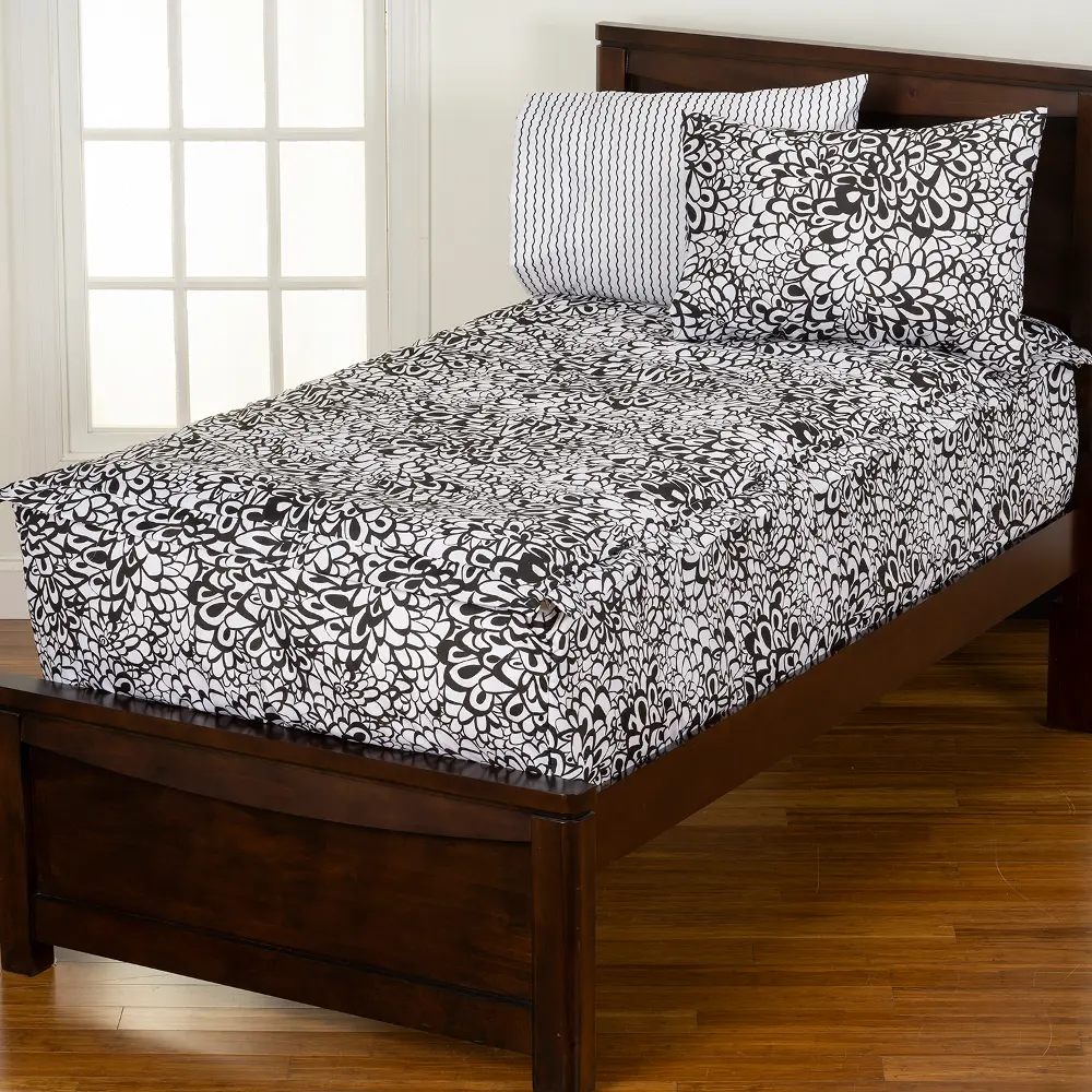 Black and White Twin Graphic Blooms Bunkie Deluxe Bedding-1
