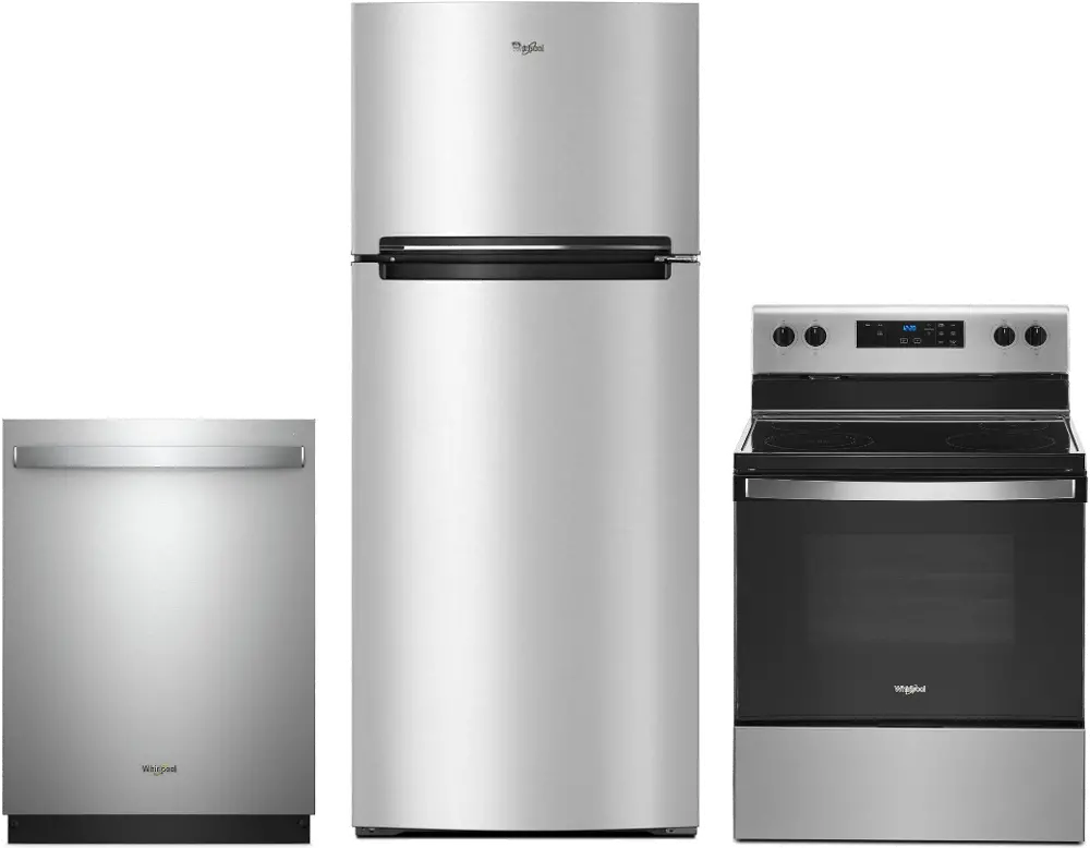 .WHP-3PC-TOP-730-ELE Whirlpool 3 Piece Electric Kitchen Appliance Package with Top Freezer Refrigerator - Stainless Steel-1