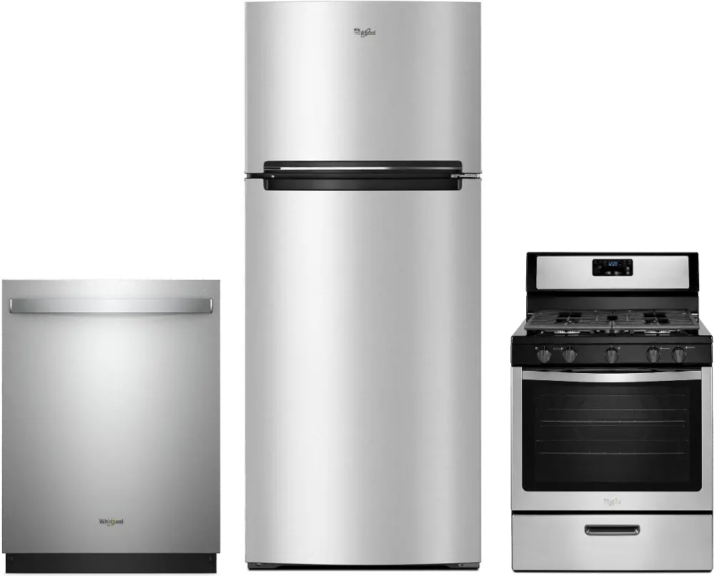 .WHP-3PC-TOP-730-GAS Whirlpool 3 Piece Gas Kitchen Appliance Package with Top Freezer Refrigerator - Stainless Steel--1