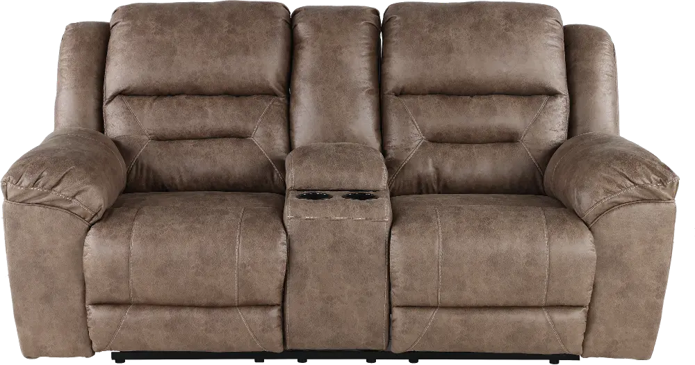 Stoneland Brown Reclining Loveseat with Console-1
