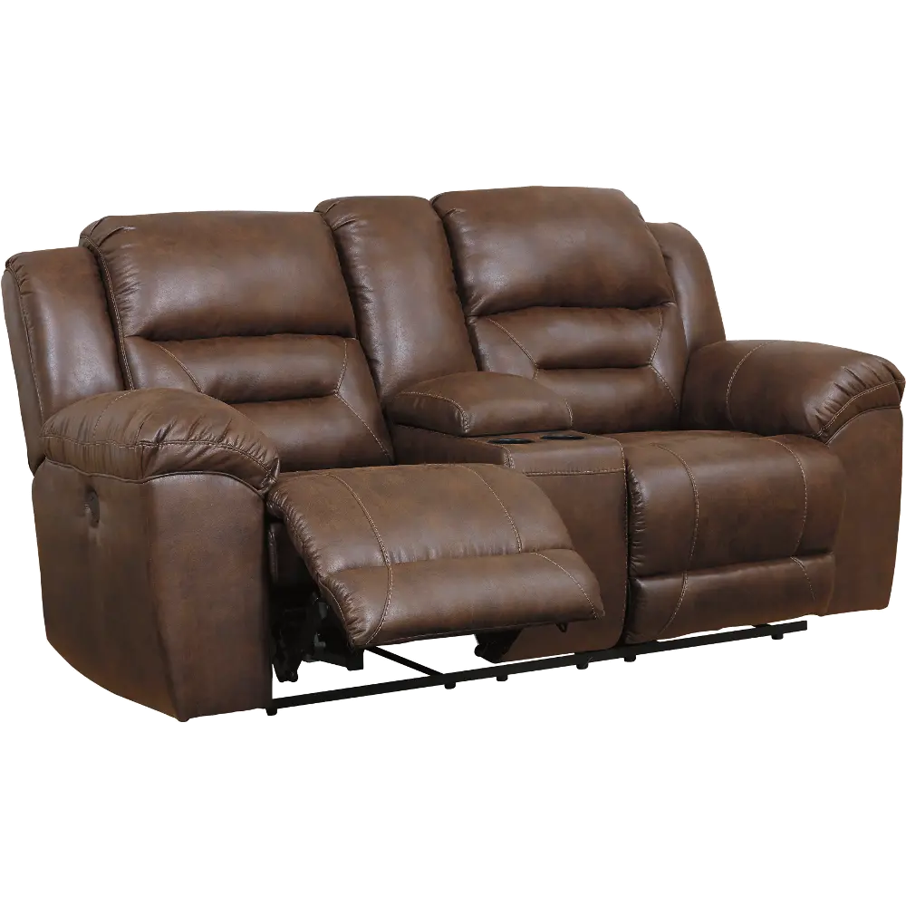 Stoneland Chocolate Brown Casual Reclining Love Seat with Center Console-1