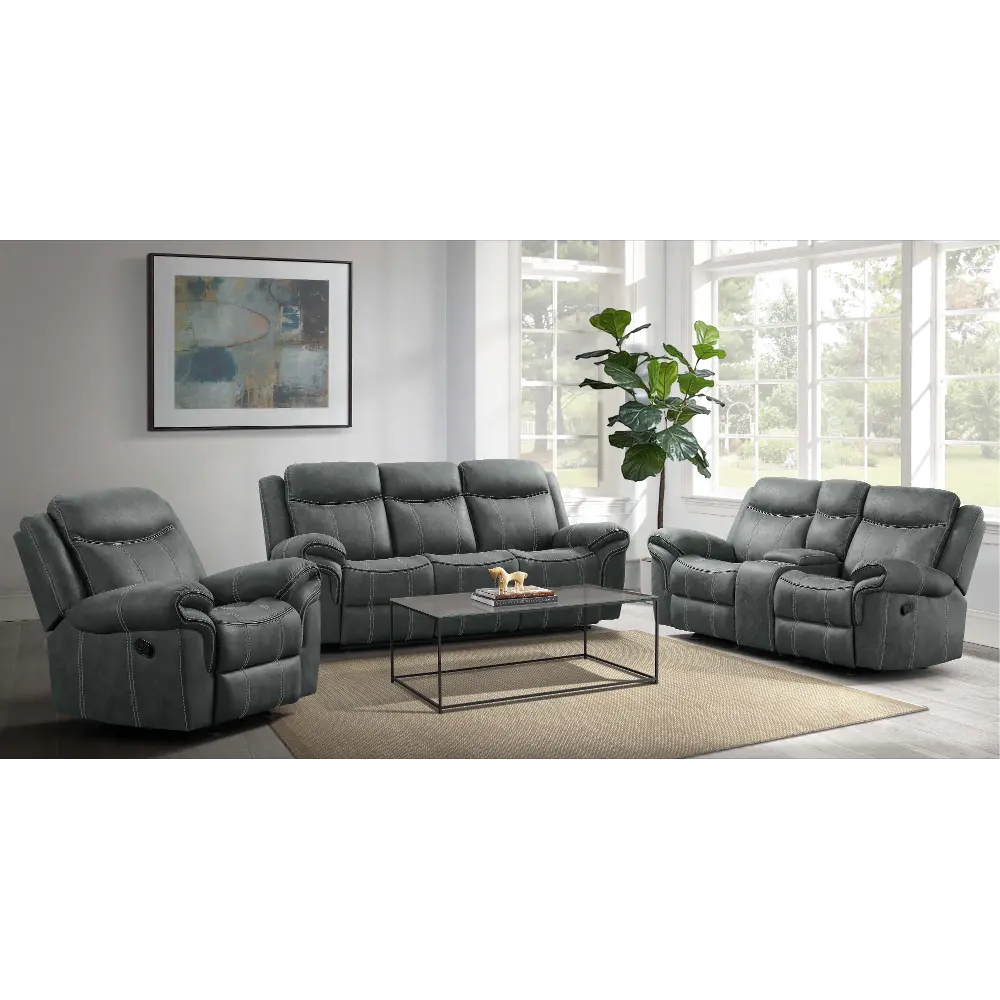 Sorrento Gray Reclining Sofa with Drop Down Table-1