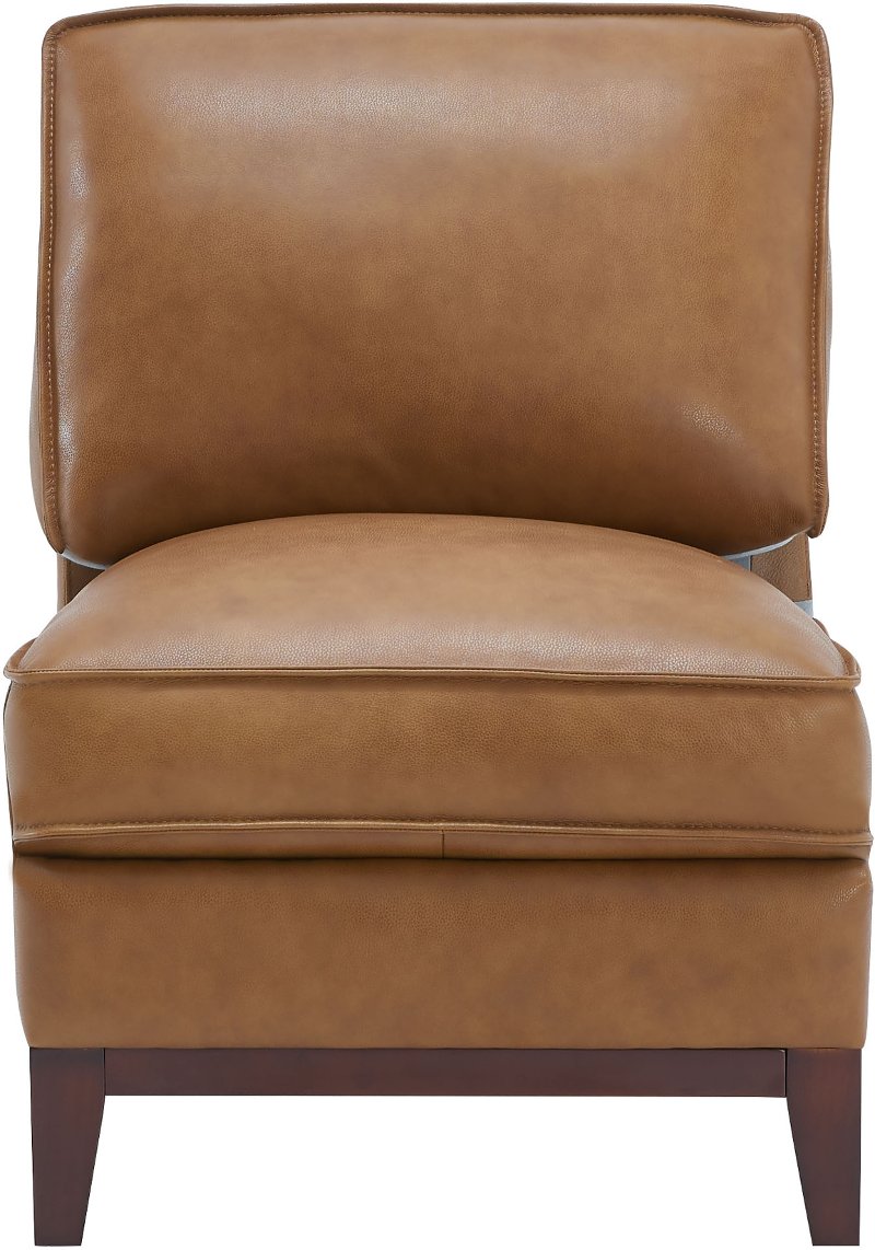 Mid Century Camel Brown Leather Armless, Armless Leather Chair