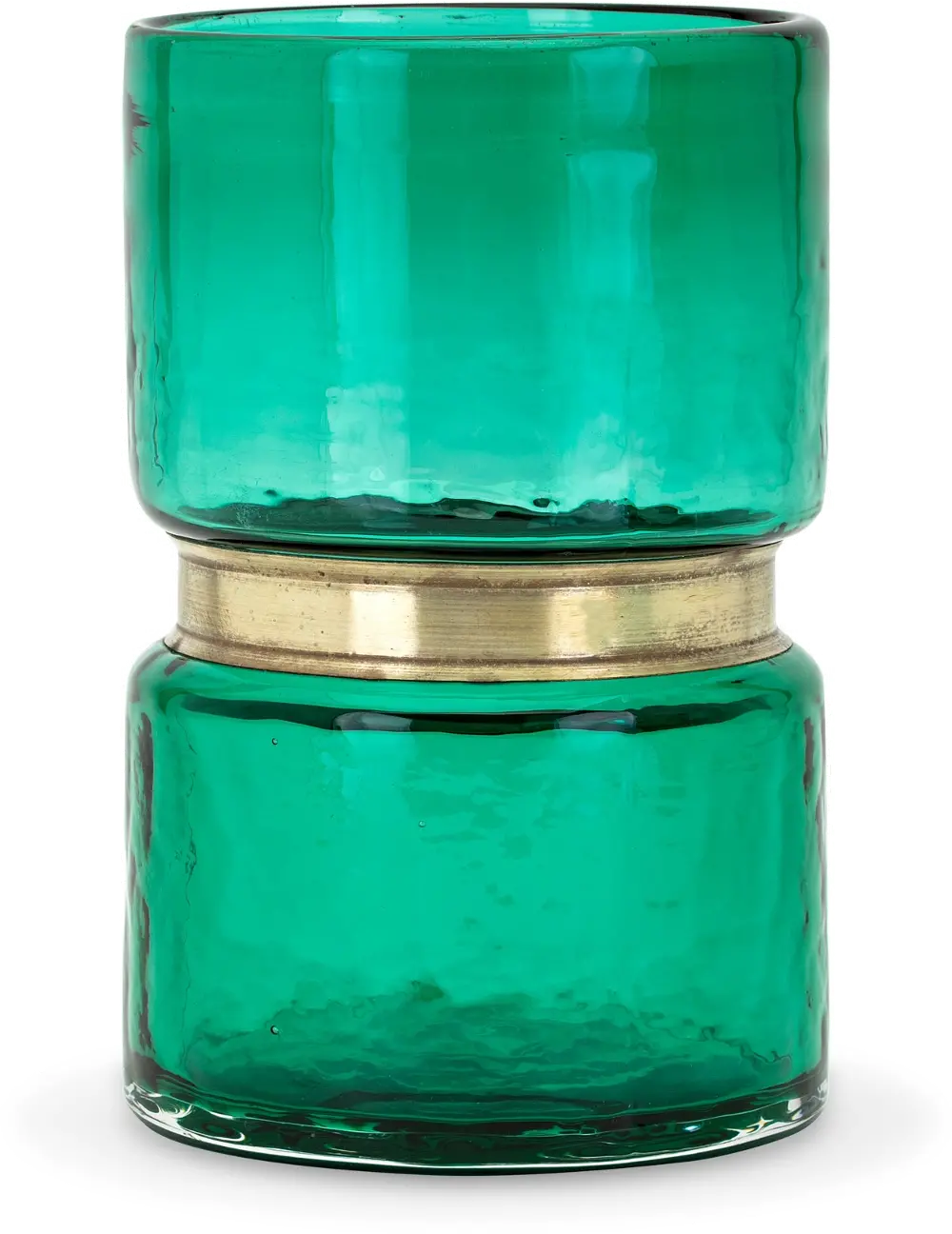 7 Inch Emerald Green Glass and Metal Vase-1