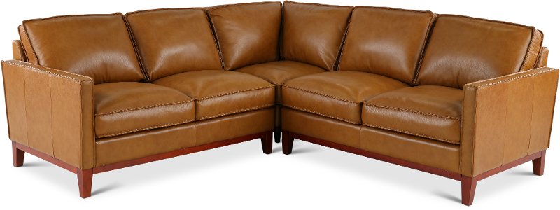 Newport Camel Brown 3 Piece Leather Sectional