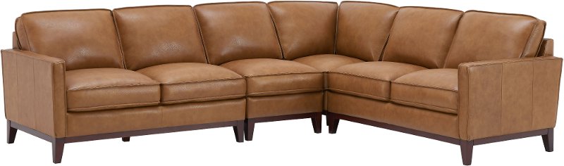 Camel Brown 4 Piece Leather Sectional, Tan Leather Sectional Sofa Bed