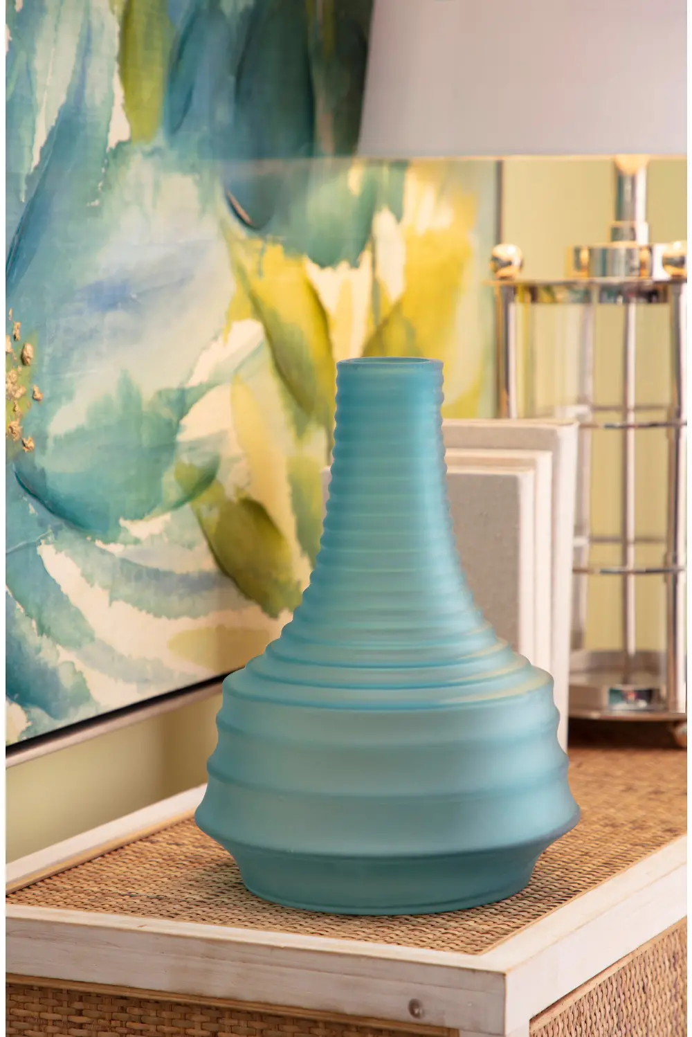 12 Inch Teal Art Glass Vase-1