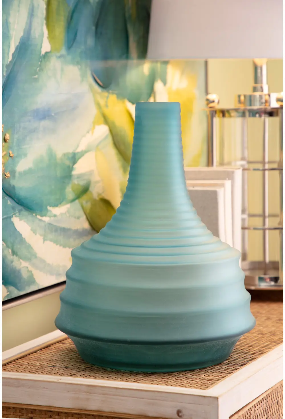 14 Inch Teal Art Glass Vase-1