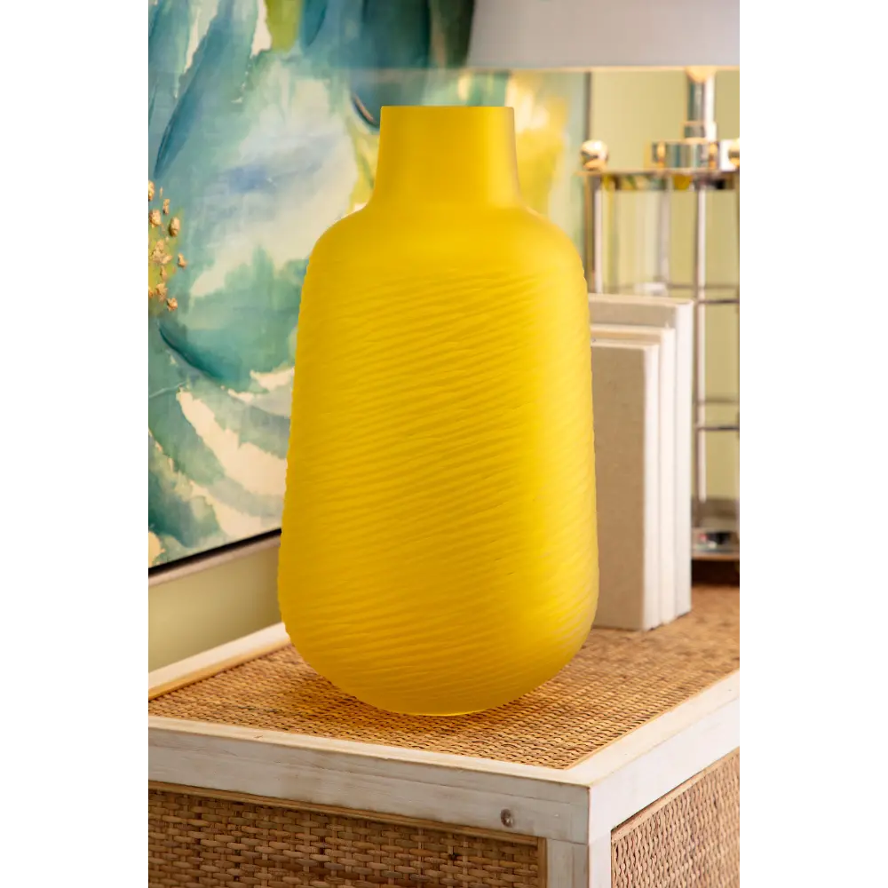 15 Inch Bright Lemon Yellow Narrow Art Glass Vase-1