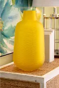 15 Inch Bright Lemon Yellow Narrow Art Glass Vase