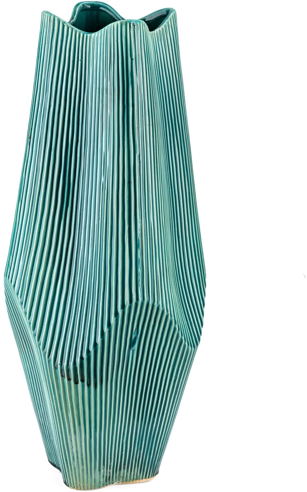 23 Inch Teal Ceramic Vase with Vertical Ribbed Detailing-1