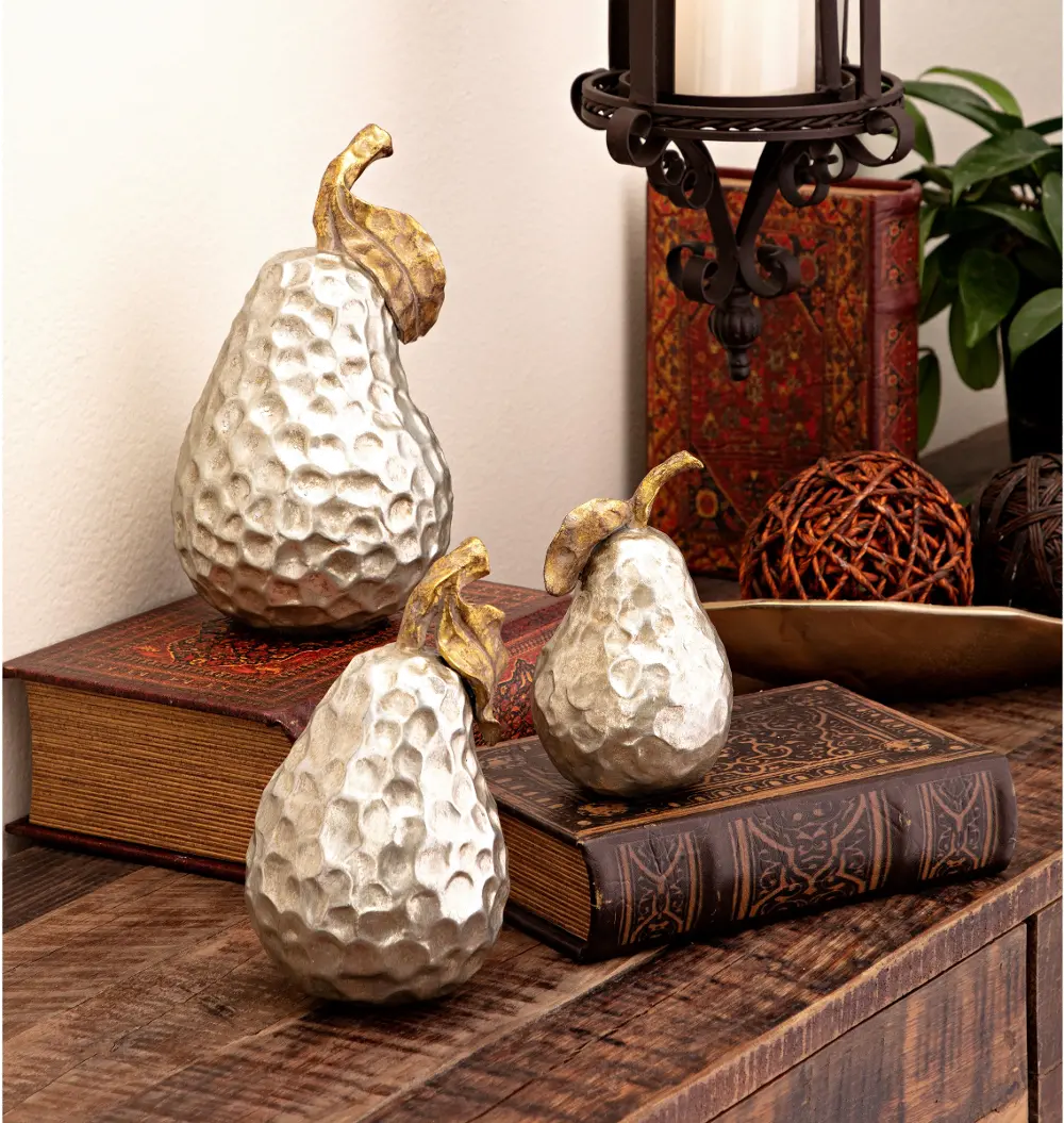 5 Inch Gold and Silver Dimpled Pear Sculpture-1
