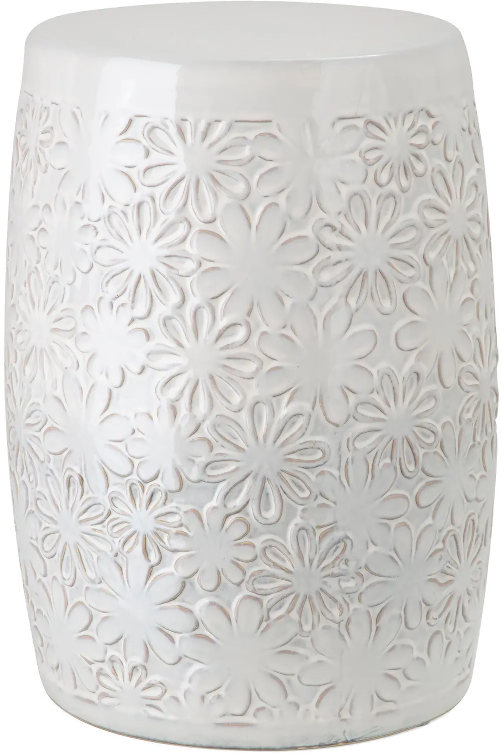 White Ceramic Floral Texture Garden Stool-1