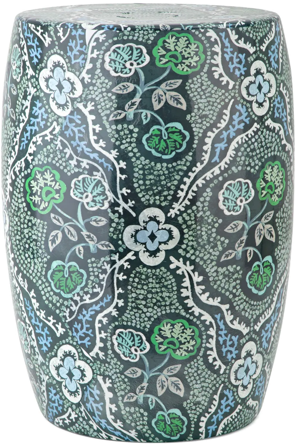 18 Inch Blue and Green Ceramic Floral Garden Stool-1