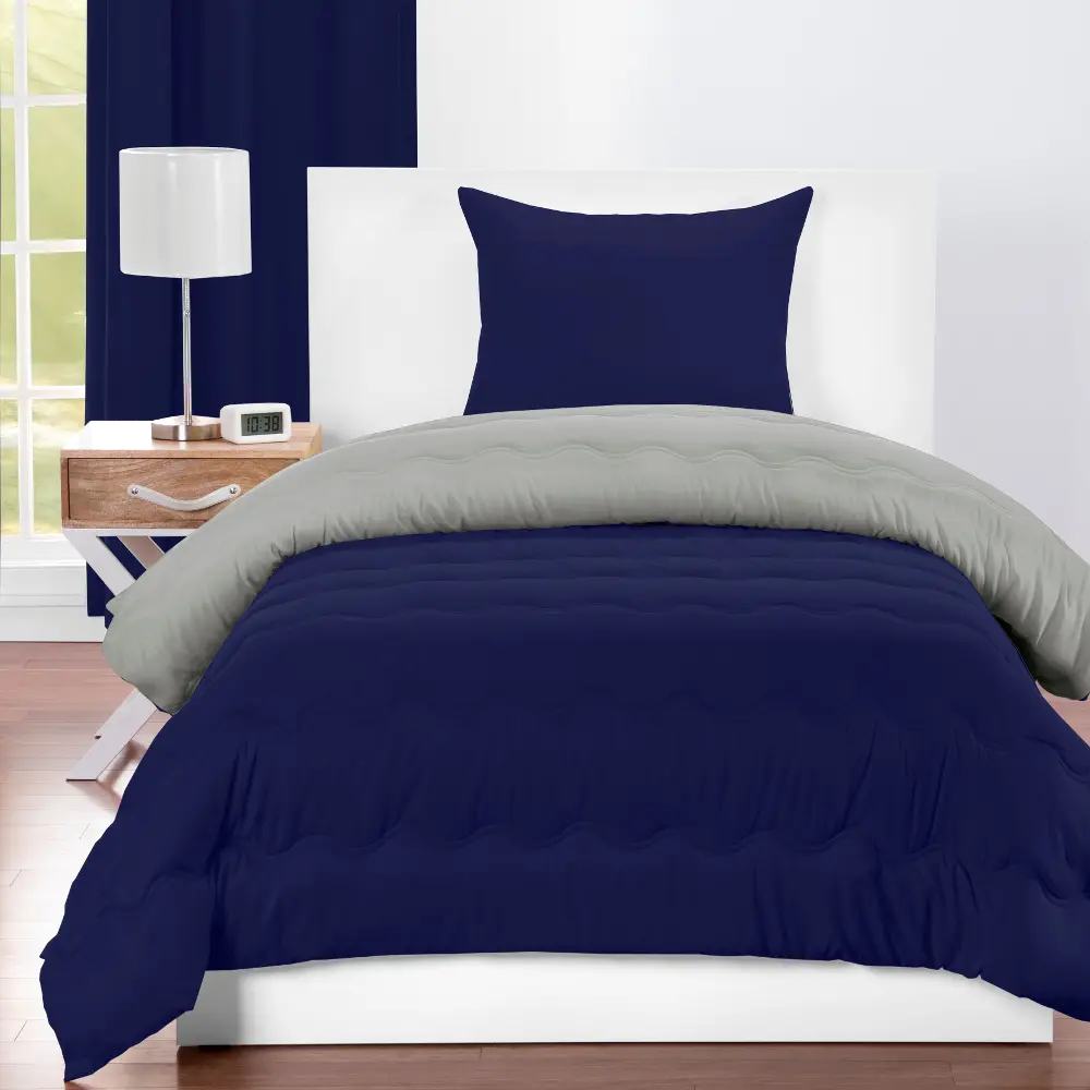 Navy Blue and Gray Twin 3 Piece Bedding Collection - Dublin-1