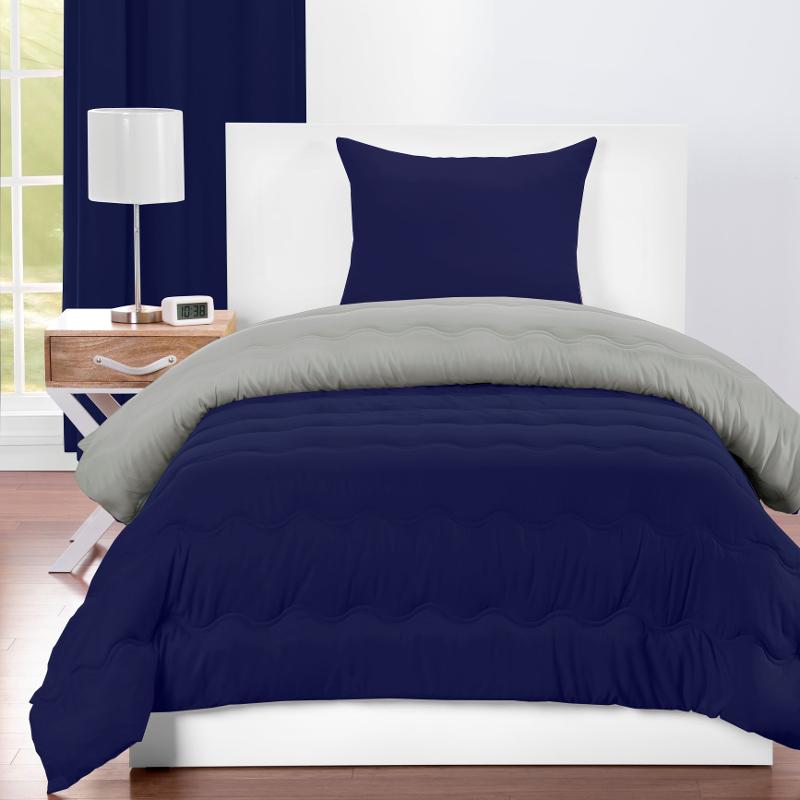 Navy Blue And Gray Twin 3 Piece Bedding, Navy Twin Bedding