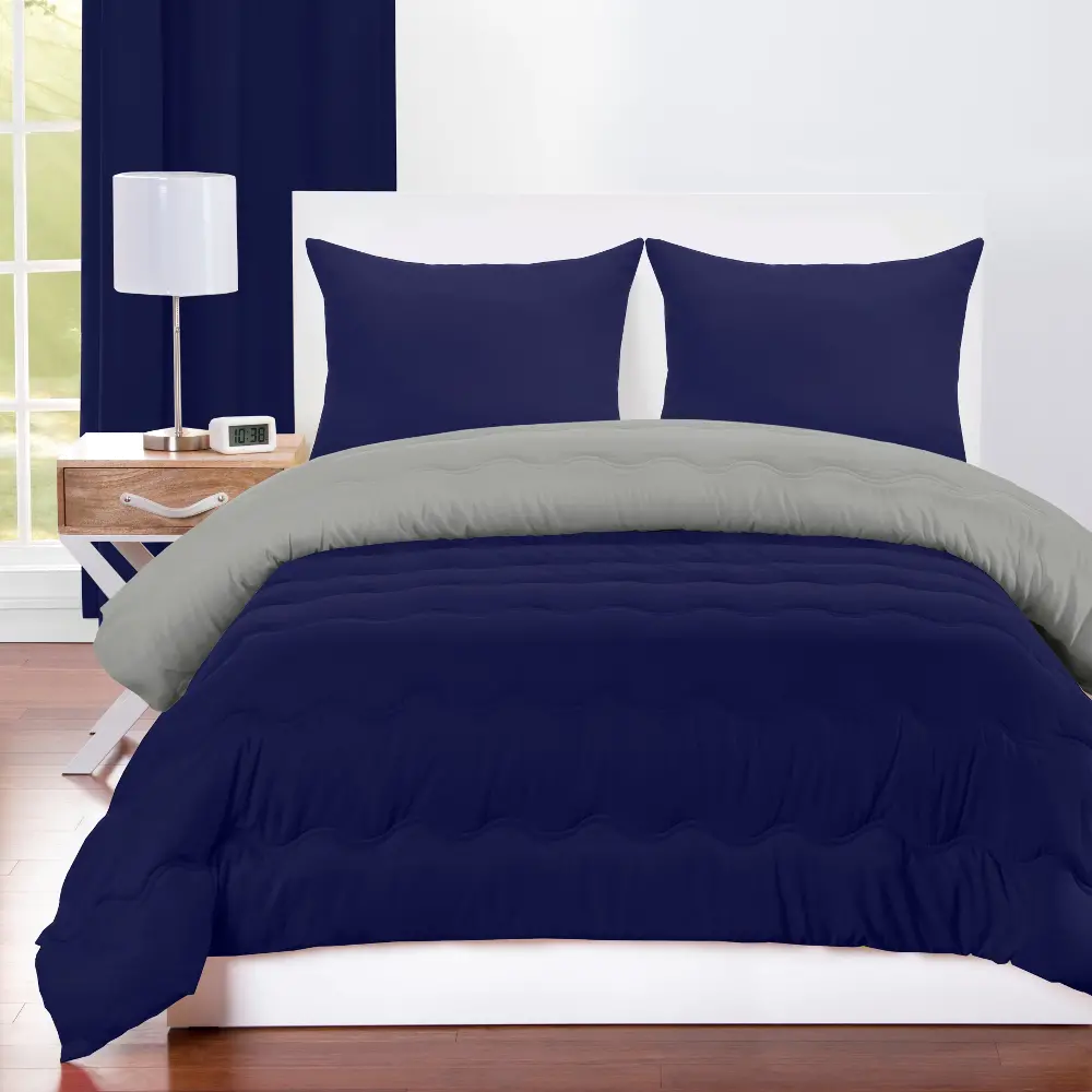 Navy Blue and Gray Full 5 Piece Bedding Collection - Dublin-1