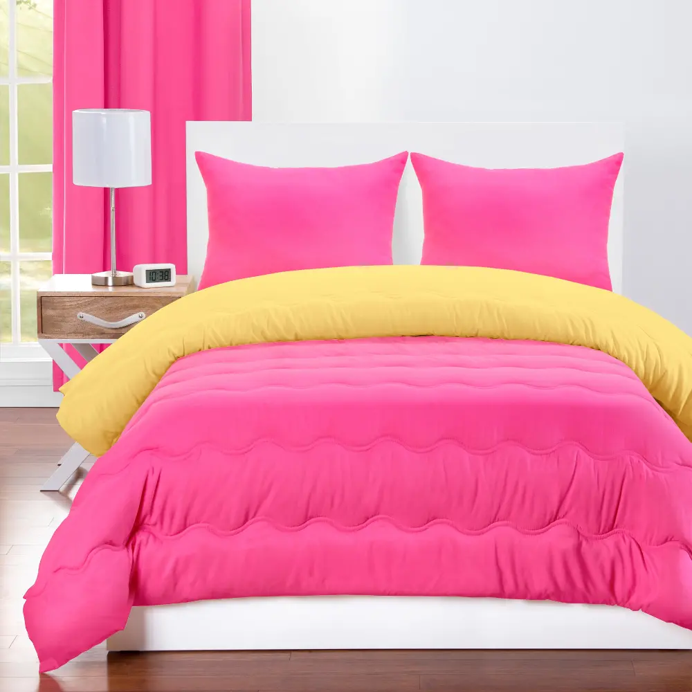 Hot Magenta Pink and Lemon Yellow Full 5 Piece Bedding Collection-1