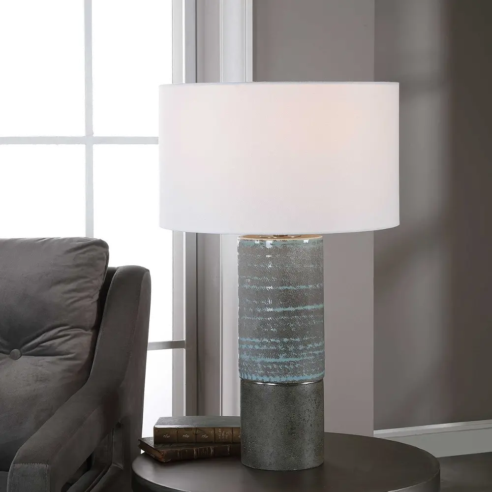 Aqua and Aged Gray Concrete Look Table Lamp - Prova-1