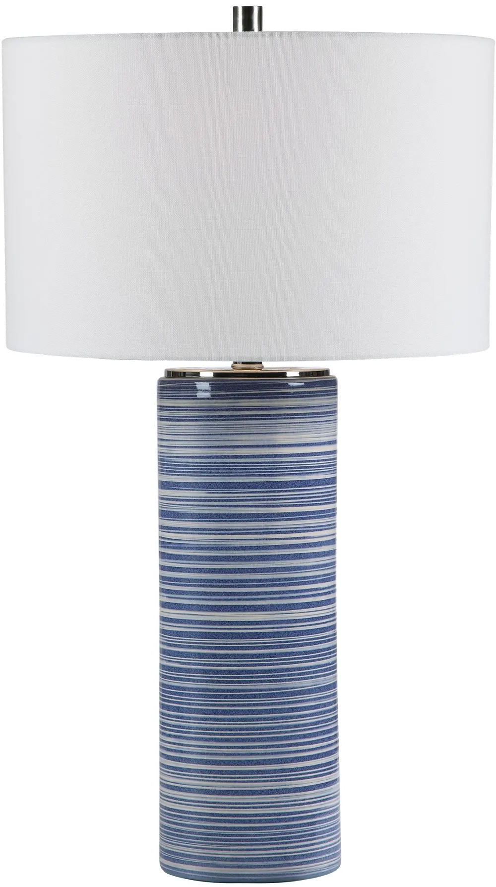 White and Indigo Blue Striped Glaze Ceramic Table Lamp-1