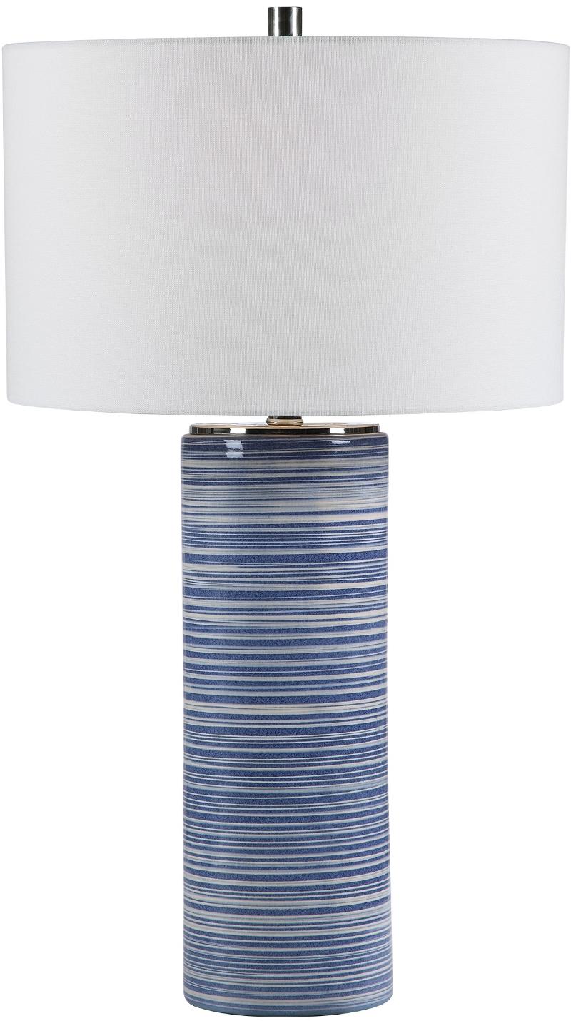White And Indigo Blue Striped Glaze, Indigo Glass Table Lamps