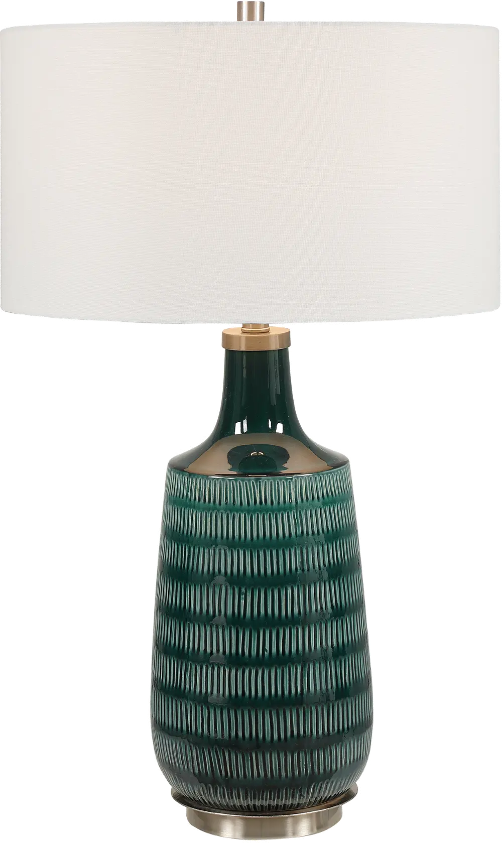 Deep Teal Glazed Table Lamp with Brushed Nickel Accents-1