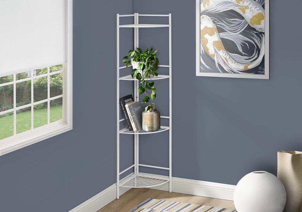 112012574 White Metal Corner Bookcase sku 112012574