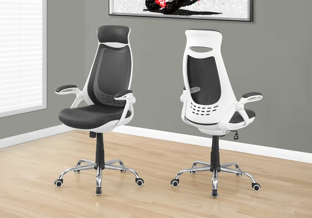 Grey Mesh and White Office Chair-1