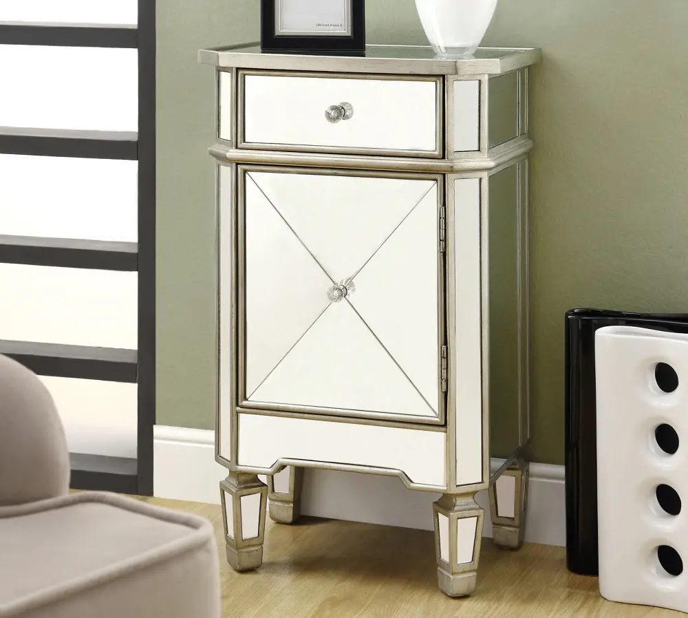 Contemporary Brushed Silver and Mirrored Accent Chest-1