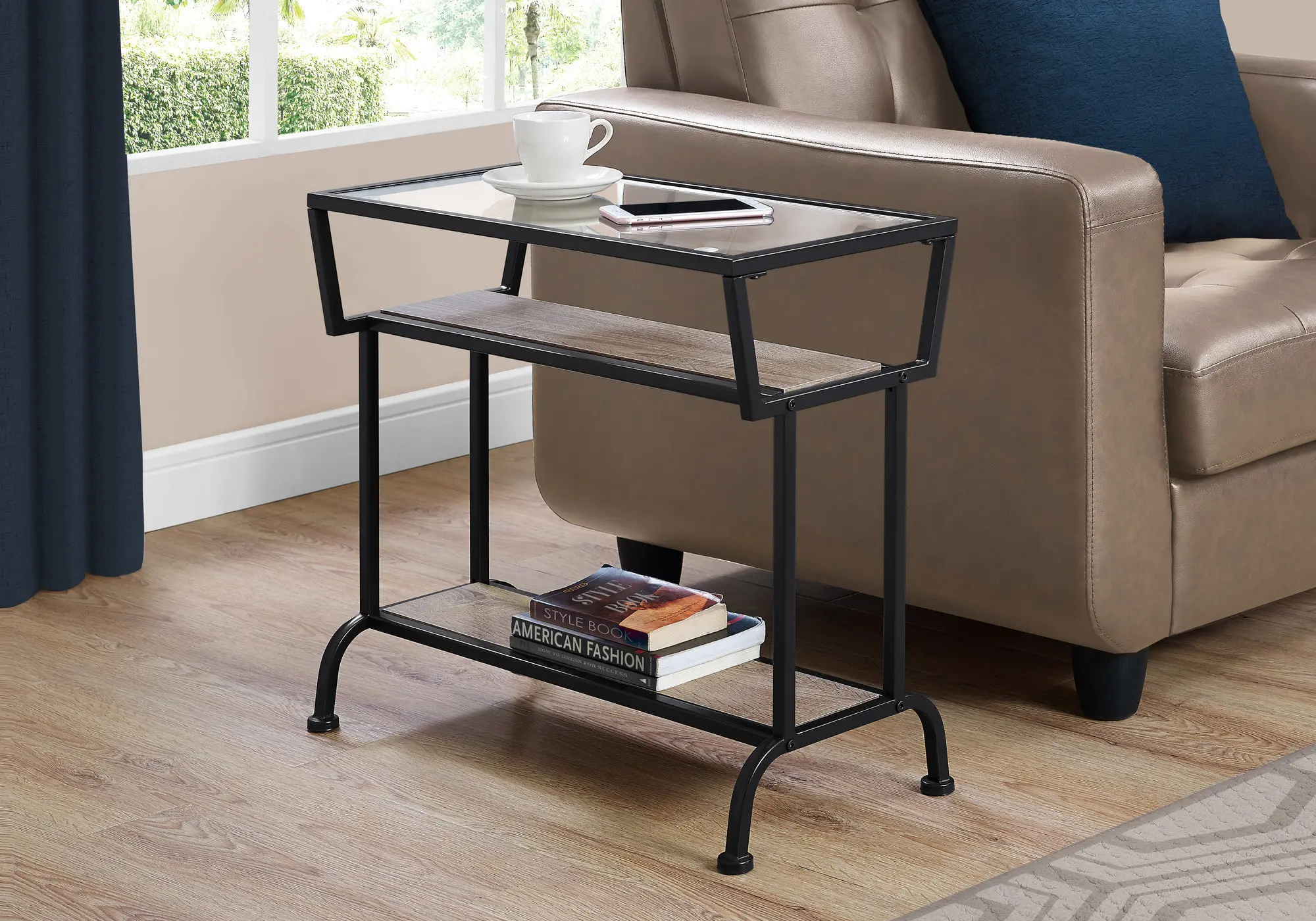 I2067 Dark Taupe and Black Modern Accent Table - Side sku I2067