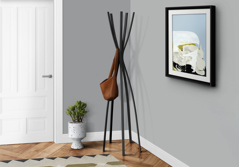 Contemporary Satin Black Metal Coat Rack