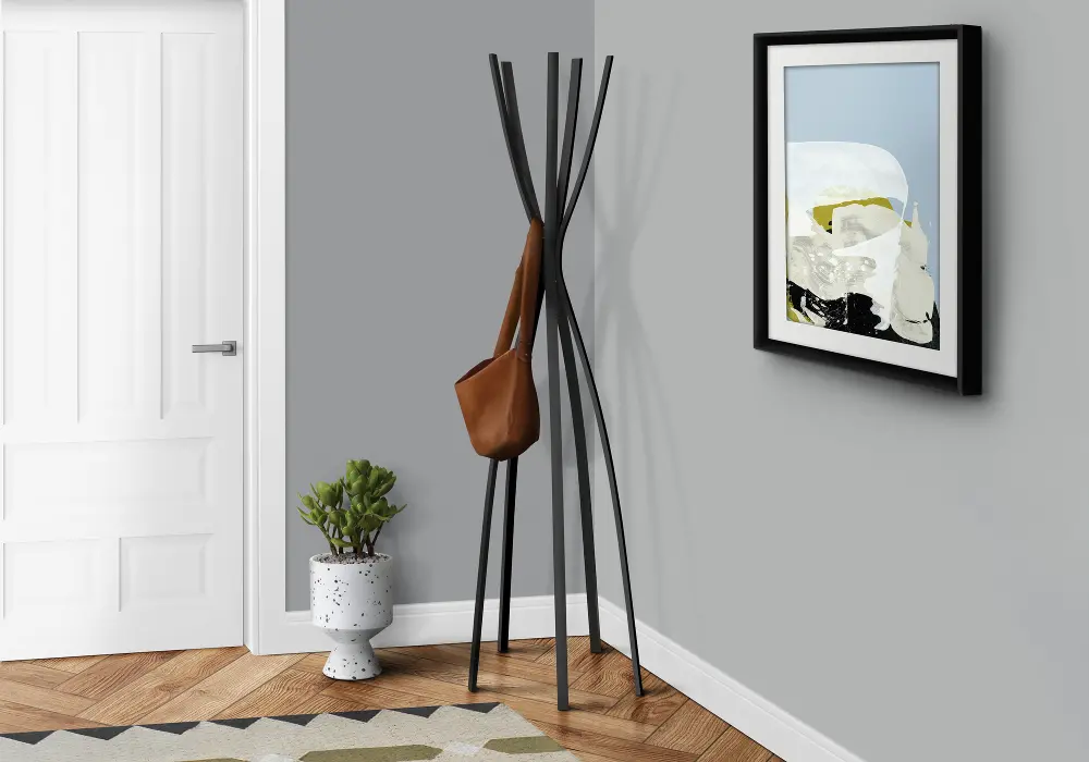 Contemporary Satin Black Metal Coat Rack-1