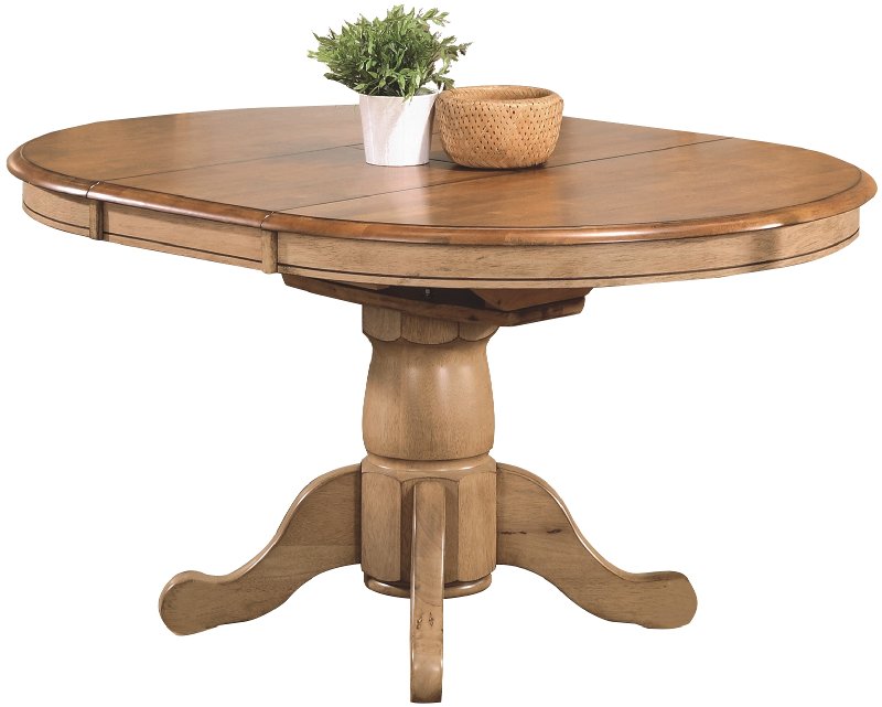 Almond And Wheat Round Dining Room, Round Pedestal Dining Room Table With Leaf