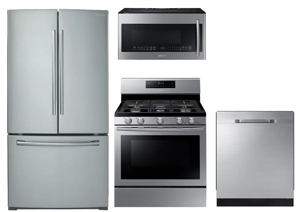 .SUG-4PC-S/S-GAS-PKG Samsung 4 Piece Gas Kitchen Appliance Package with French Door Refrigerator - Stainless Steel-1