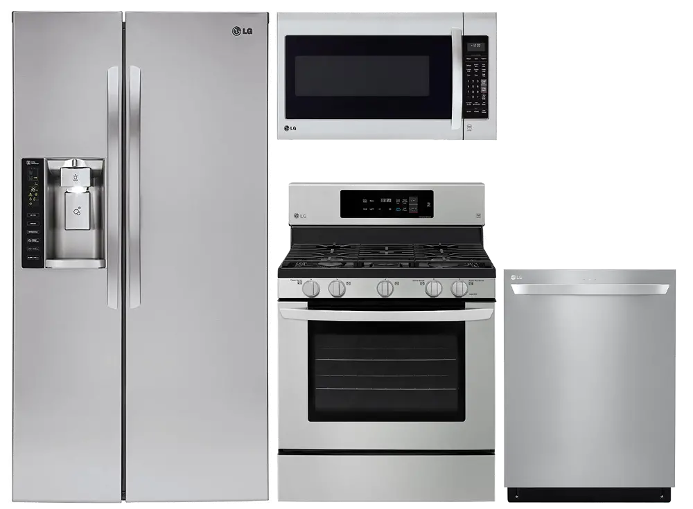 .LG-4PC-S/S-GAS--PKG LG 4 Piece Gas Kitchen Appliance Package with Side by Side Refrigerator - Stainless Steel-1