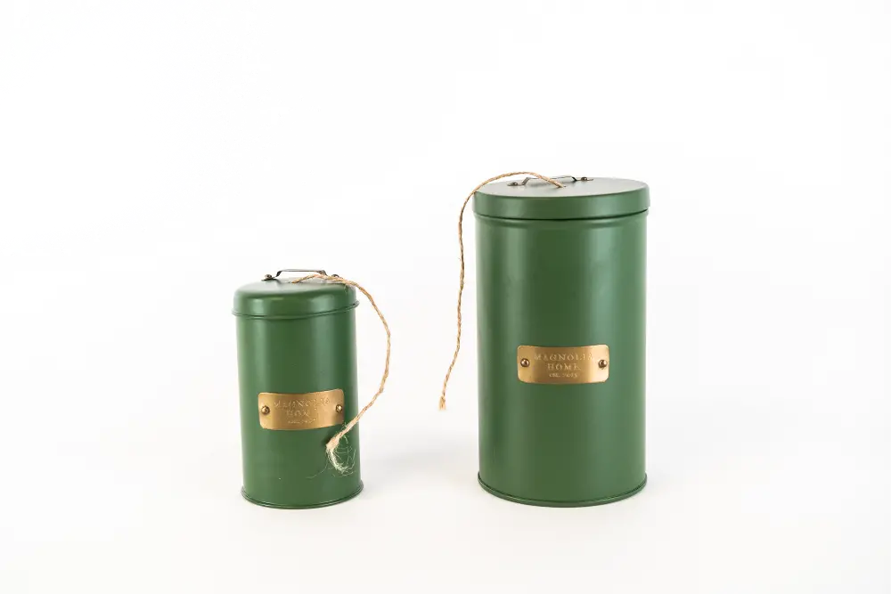 Magnolia Home Furniture 4 Inch Green and Brass Metal Canister-1