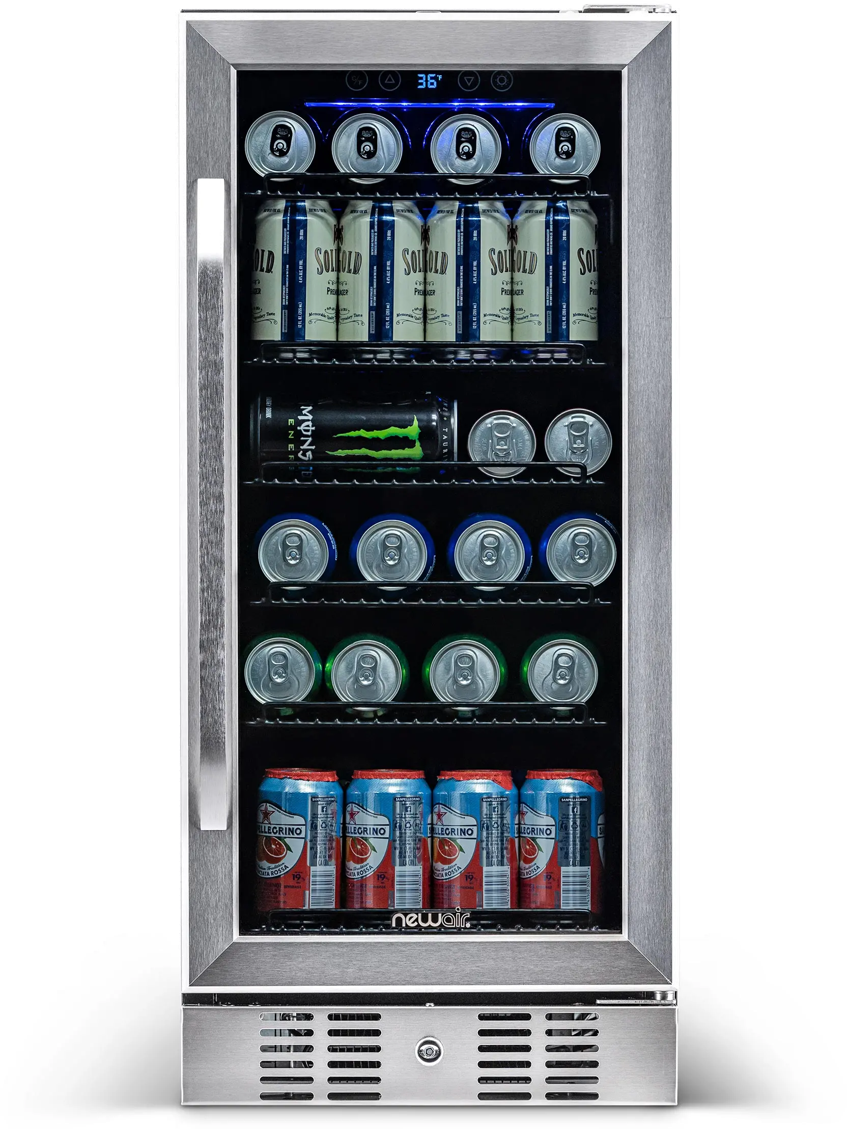 New Air 96 Can Beverage Mini Fridge - Stainless Steel