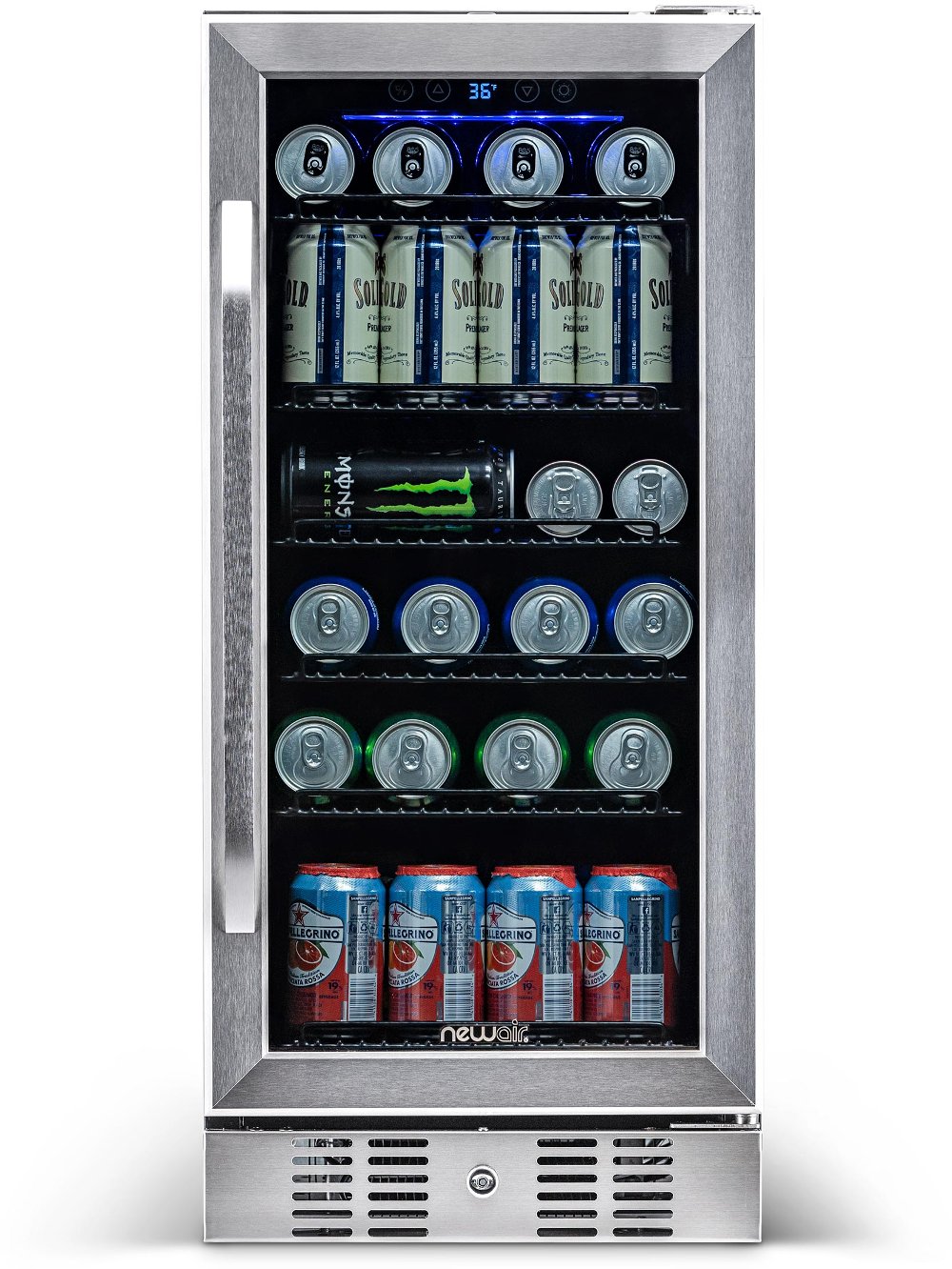 New Air 96 Can Beverage Mini Fridge - Stainless Steel