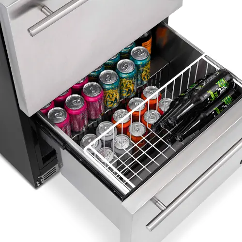 NewAir Two Drawer Indoor Outdoor Mini Fridge - 20 Bottles + 80 Cans,  Stainless Steel