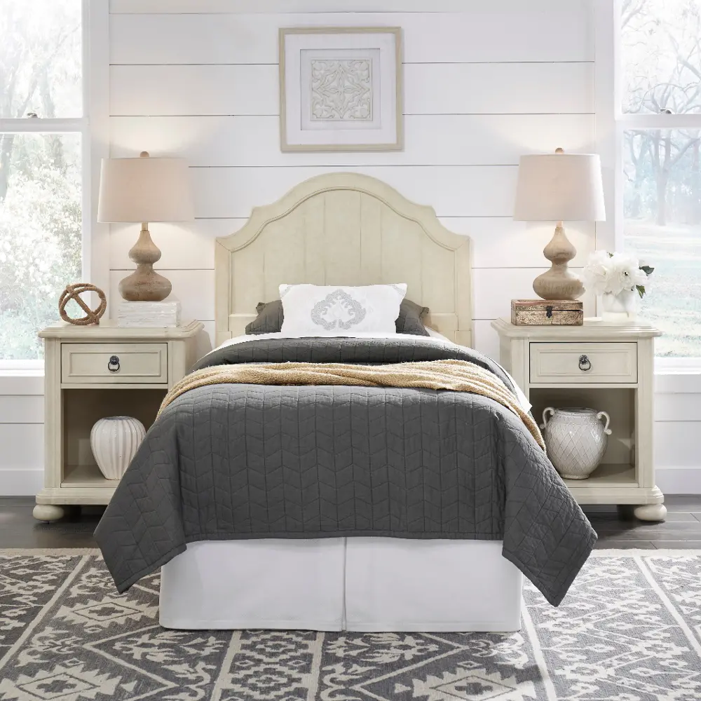 5502-4015 Antiqued White Twin Headboard with 2 Nightstands - Provence-1