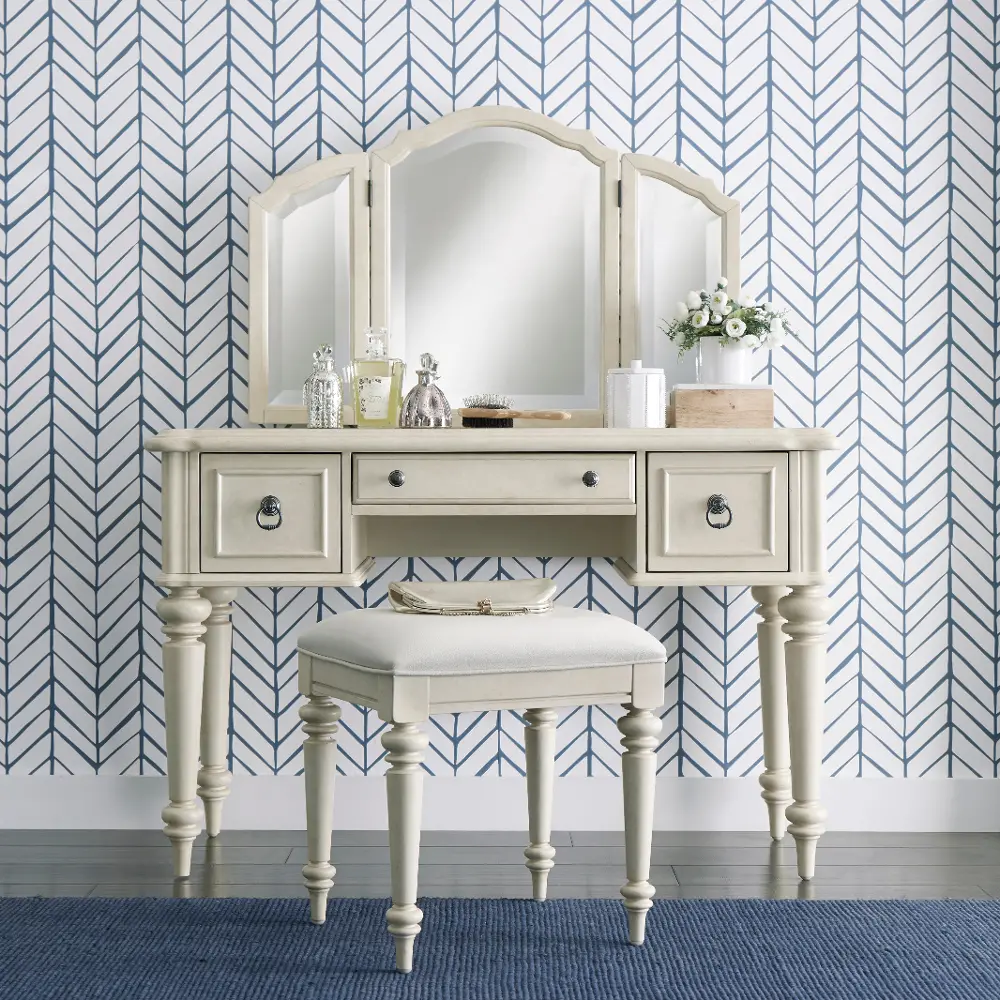 5502-72 Provence Antiqued White 2 Pice Vanity and Bench-1
