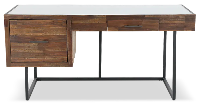 Elbert Brown Desk with Glass Top