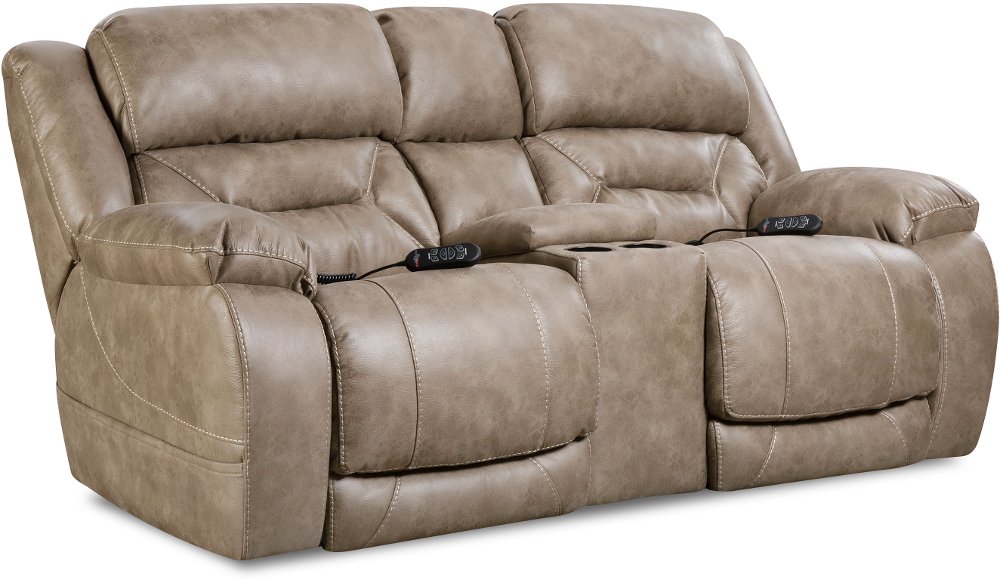 Enterprise Light Mushroom Brown Power Reclining Love Seat with Power Headrests
