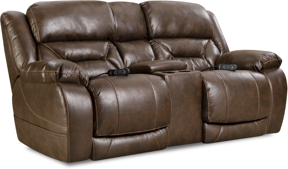 Enterprise Walnut Brown Power Reclining Love Seat with Power Headrests