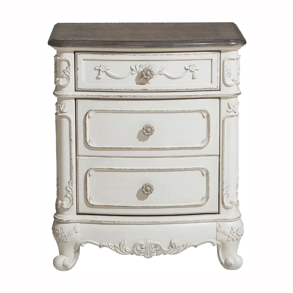 Traditional Antqiue White Nightstand - Madi-1