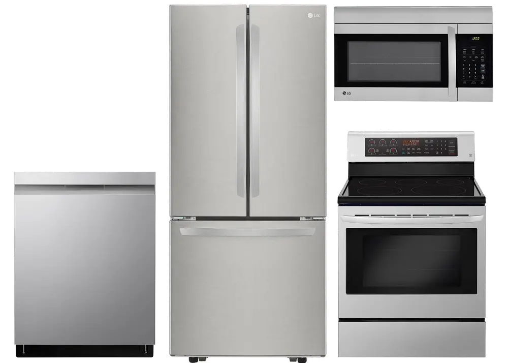 .LG-4PC-SS-ELE-PACKG LG 4 Piece Electric Kitchen Appliance Package with 21.8 cu. ft. French Door Refrigerator - Stainless Steel-1