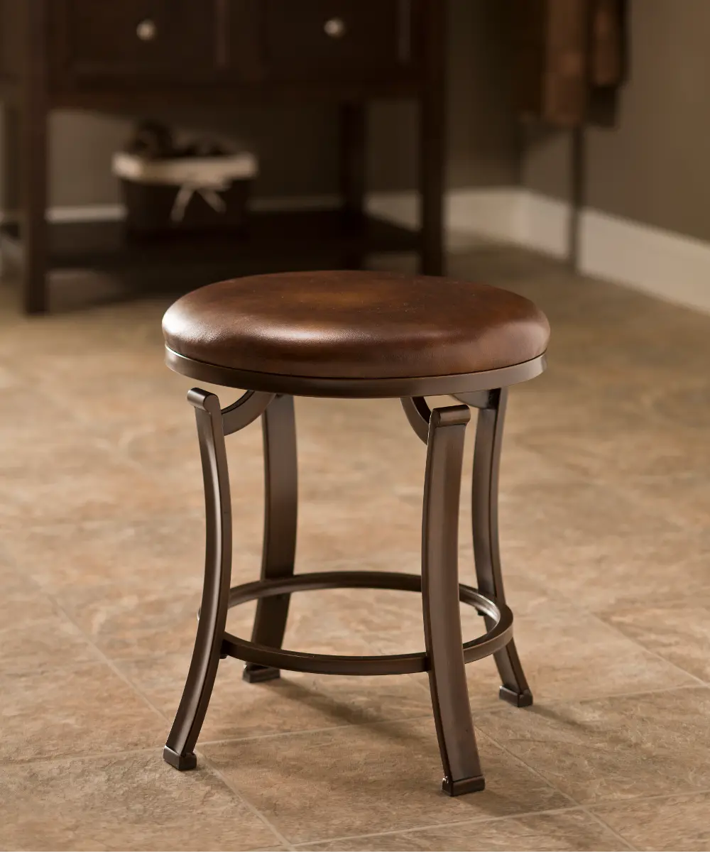 Transitional Antique Bronze Backless Vanity Stool - Hastings-1